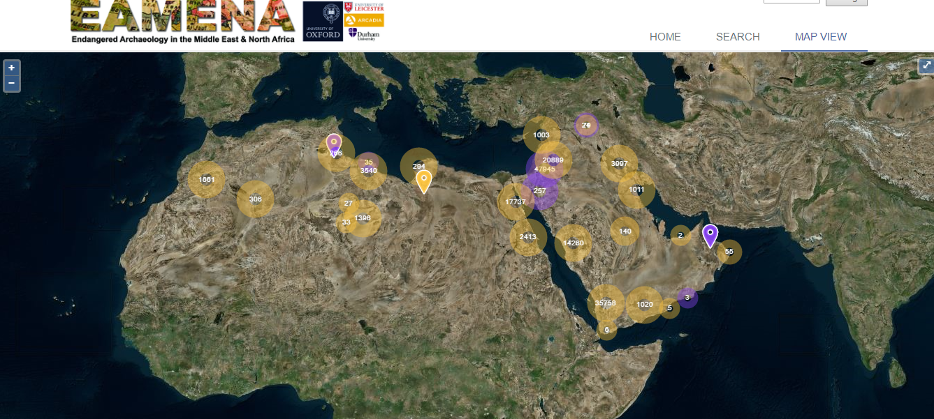 widok ogólny (zrzut ekranu) mapy bazy danych EAMENA. Źródło: http://eamena.arch.ox.ac.uk