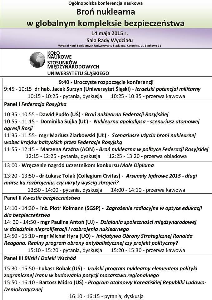 Ogólnopolska konferencja naukowa pt. „Broń nuklearna w globalnym kompleksie bezpieczeństwa”