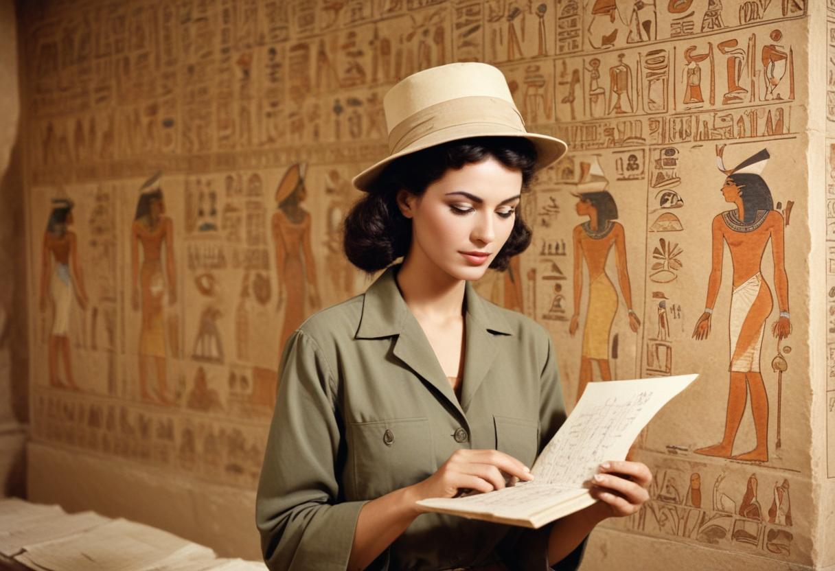 Artystyczna wizja egiptolożki wewnątrz piramidy | fot. AI image generator